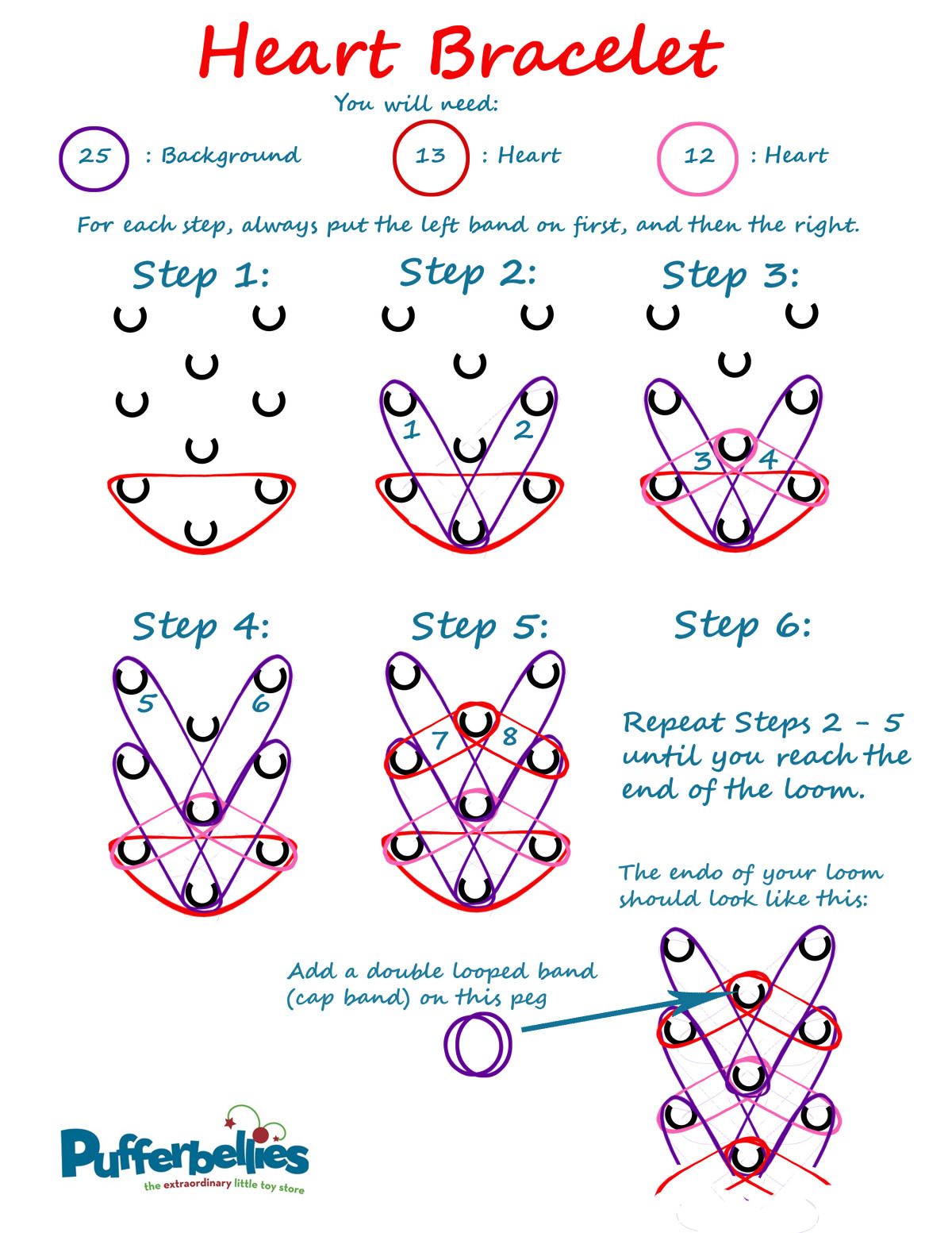 Rainbow Loom Heart Bracelet  Written Instructions  Rainbow loom 