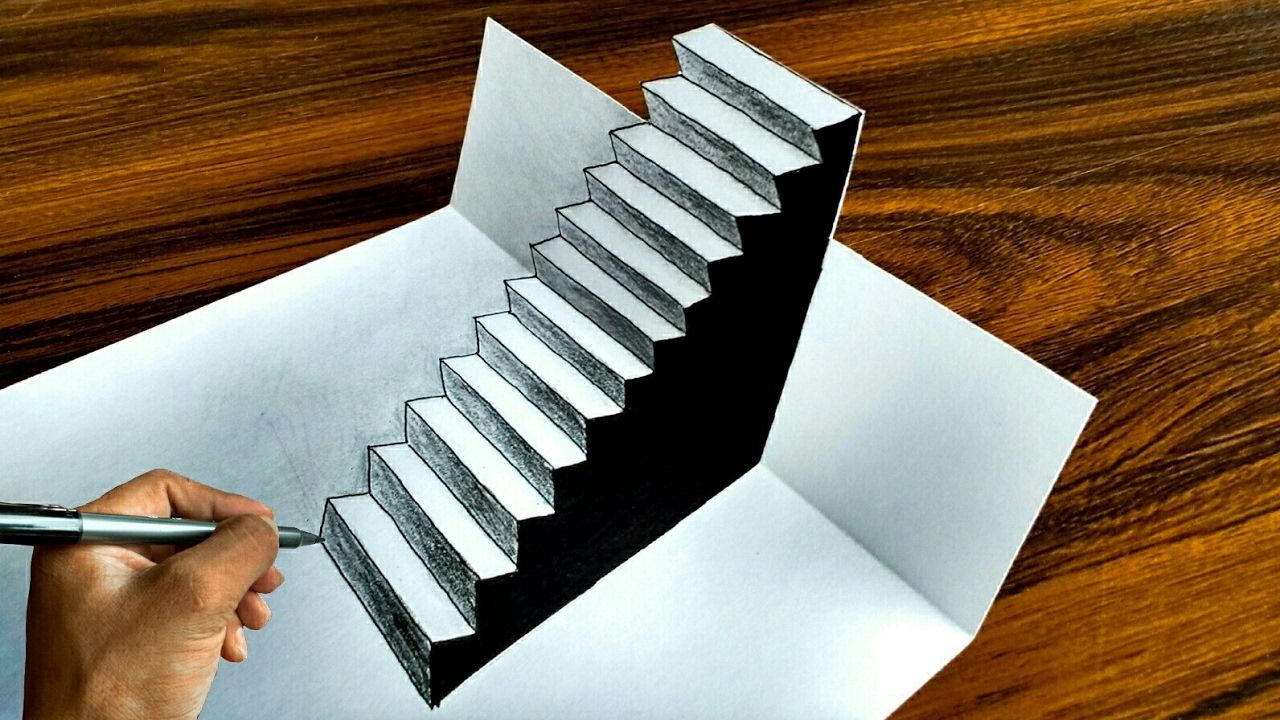 How To Draw Easy 3D Steps Optical Illusion  Optical illusions drawings 