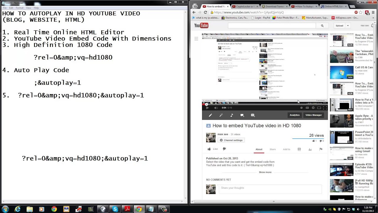 How to Autoplay in HD YouTube Video on blog website or html  YouTube