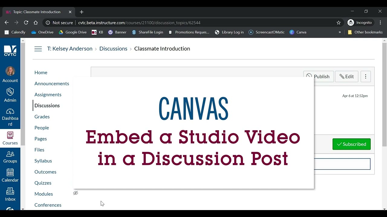 How to Embed a Studio Video into a Canvas Discussion Post  YouTube