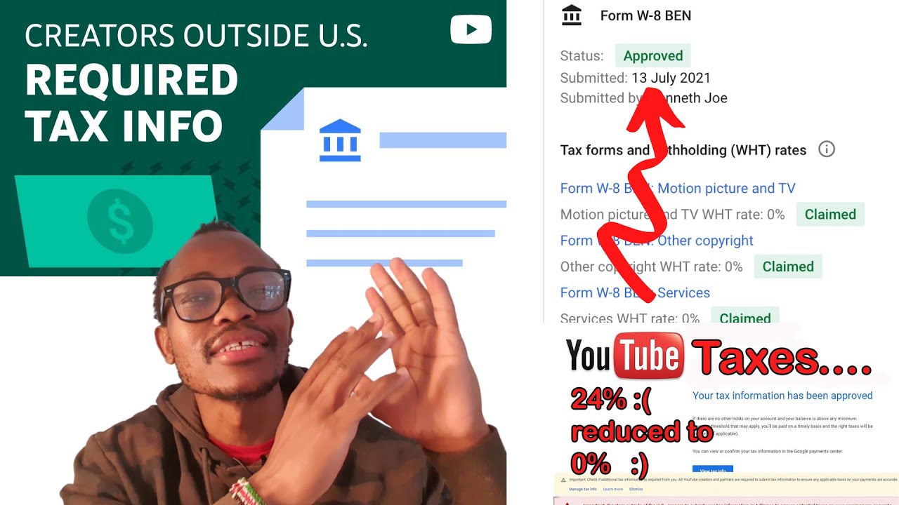 How To Fill Youtube Adsense Tax Info for Non US Youtube Creators  Get 