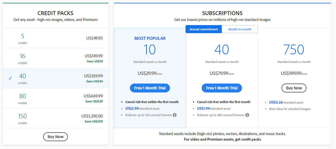 Adobe Stock Pricing Cost and Pricing plans