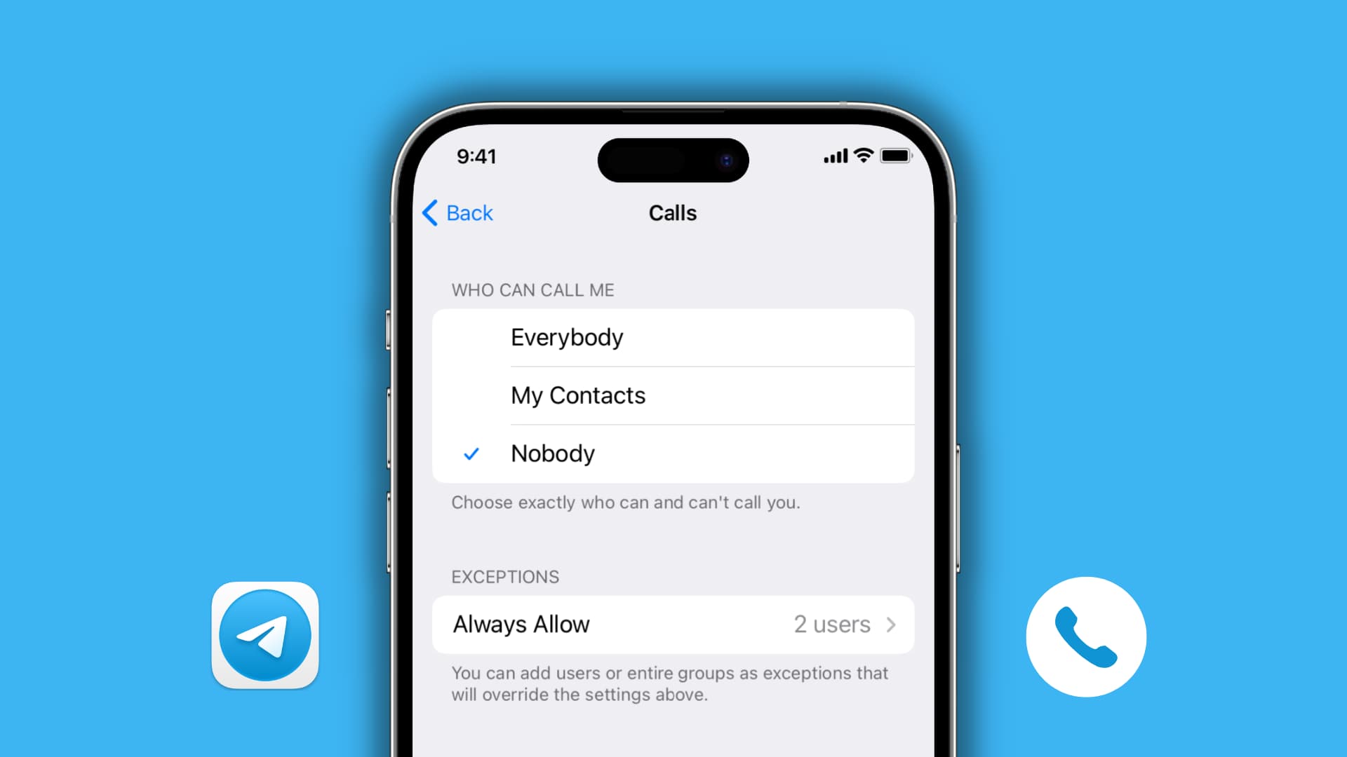 How to set who can call you on Telegram only contacts or nobody