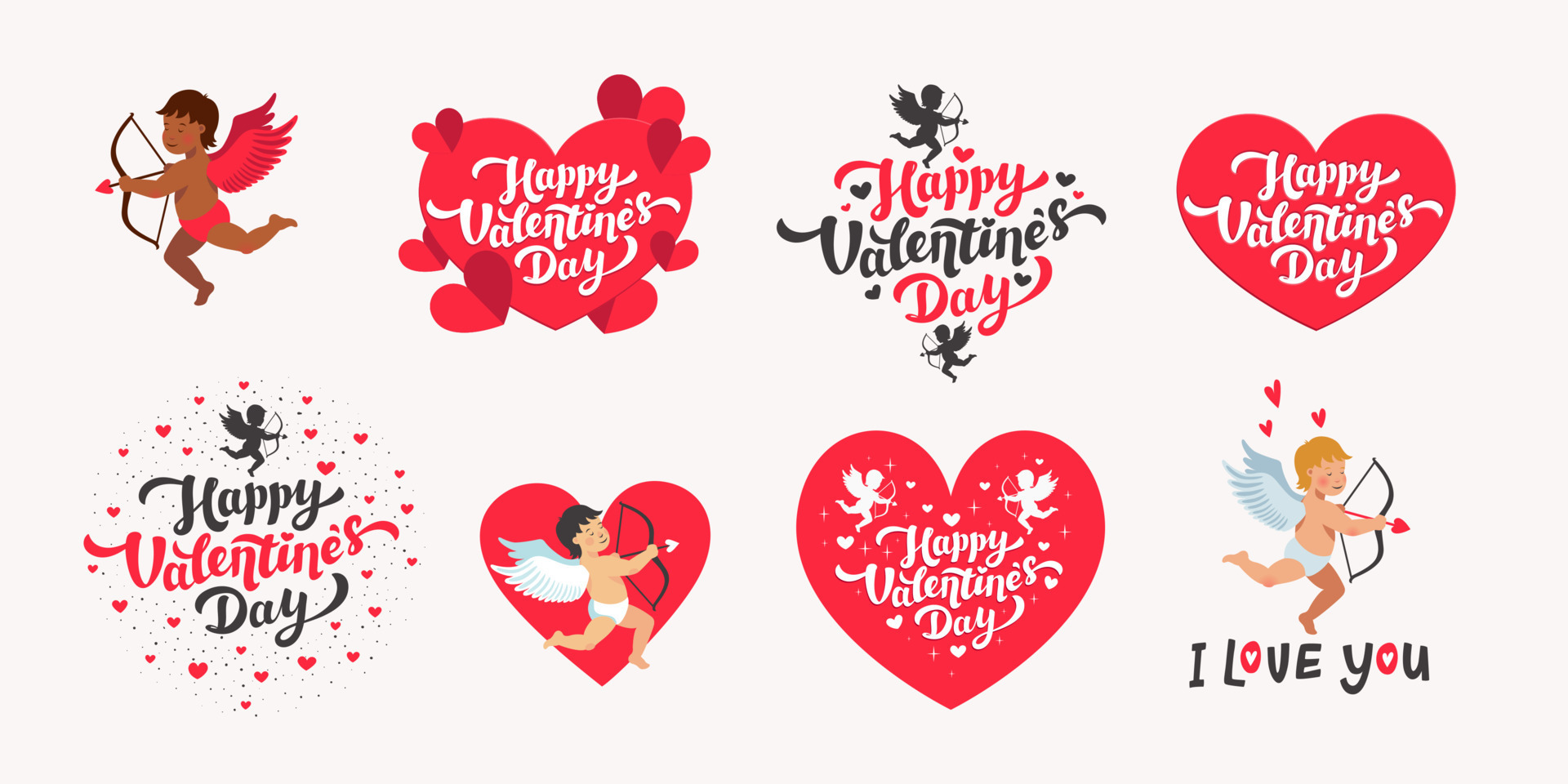 happy Valentine s day vector set Love day quotes and lettering with 