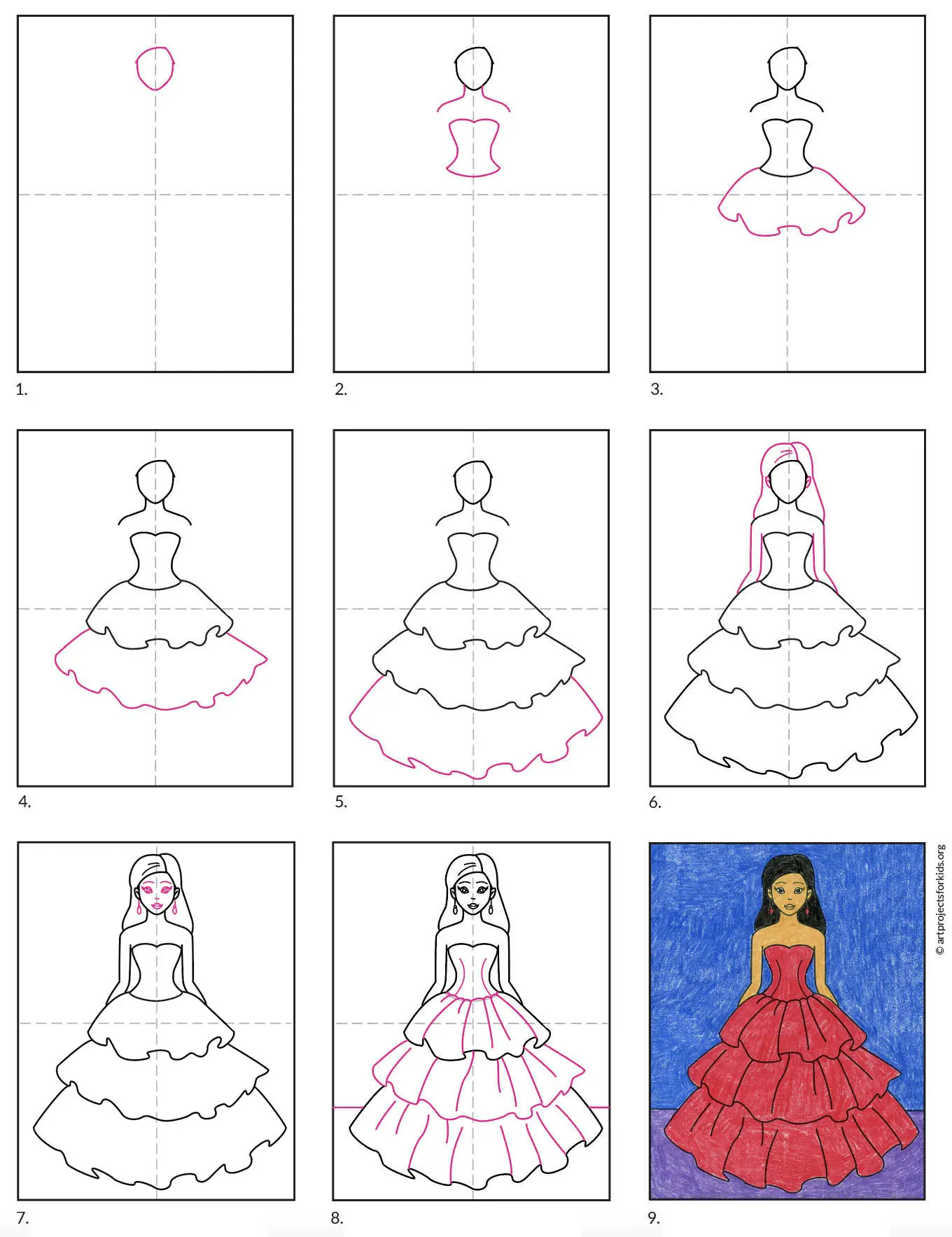 How To Draw A Dress Step By Step For Kids