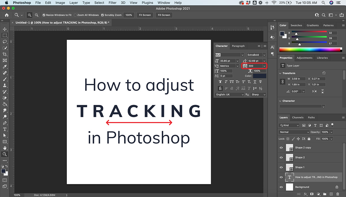 How to Adjust Spacing of Text Tracking In Adobe Photoshop