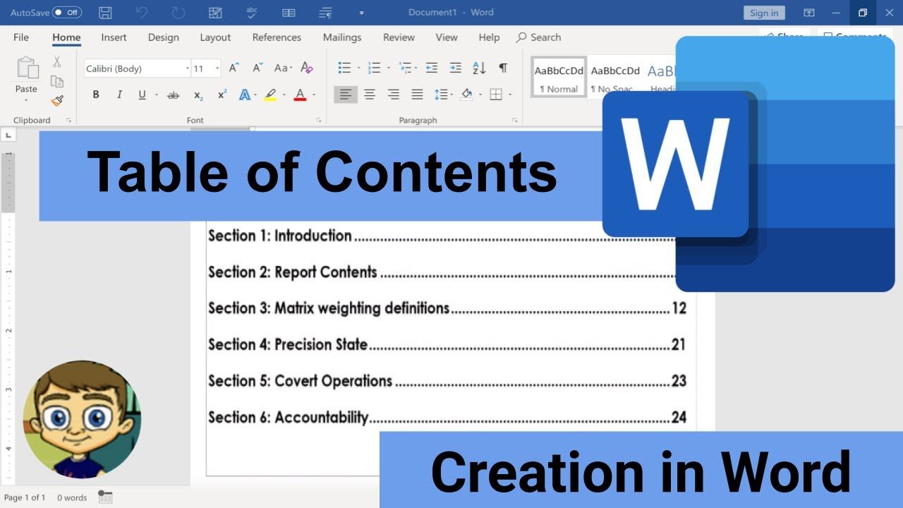 Creating a Table of Contents in Microsoft Word  Table of contents 