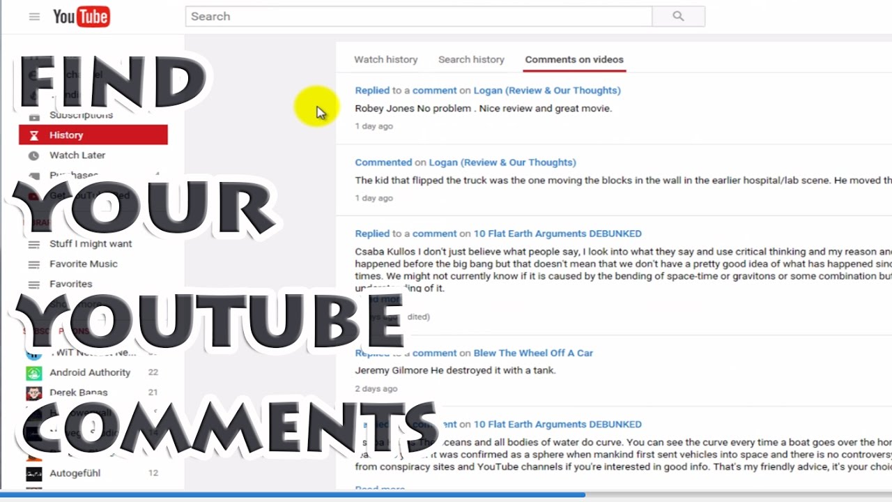 View Your YouTube Comment History 2017 YouTube