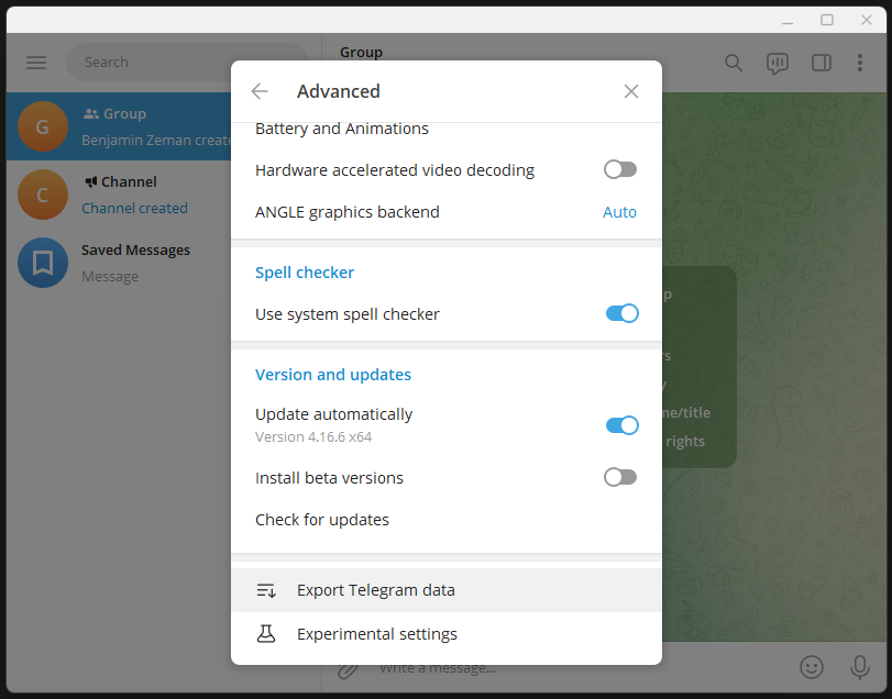 Telegram How to export chats groups channels and images