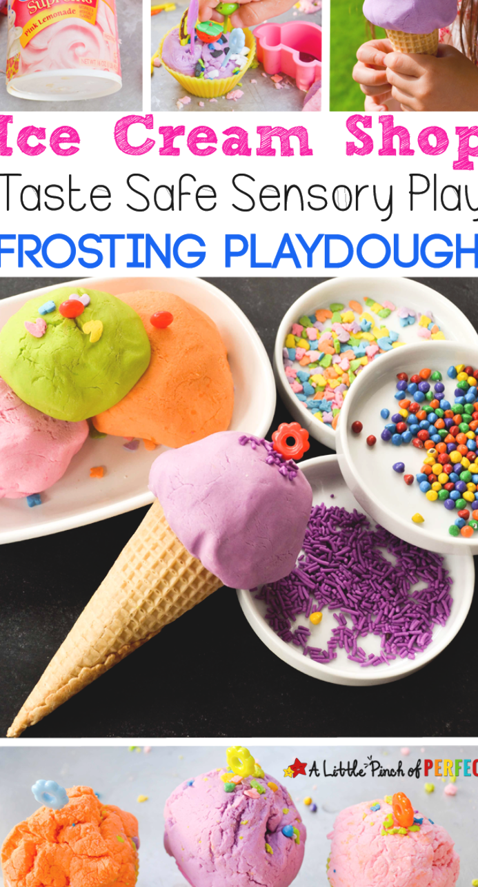 Ice Cream Playdough made with Frosting A taste safe sensory play idea 