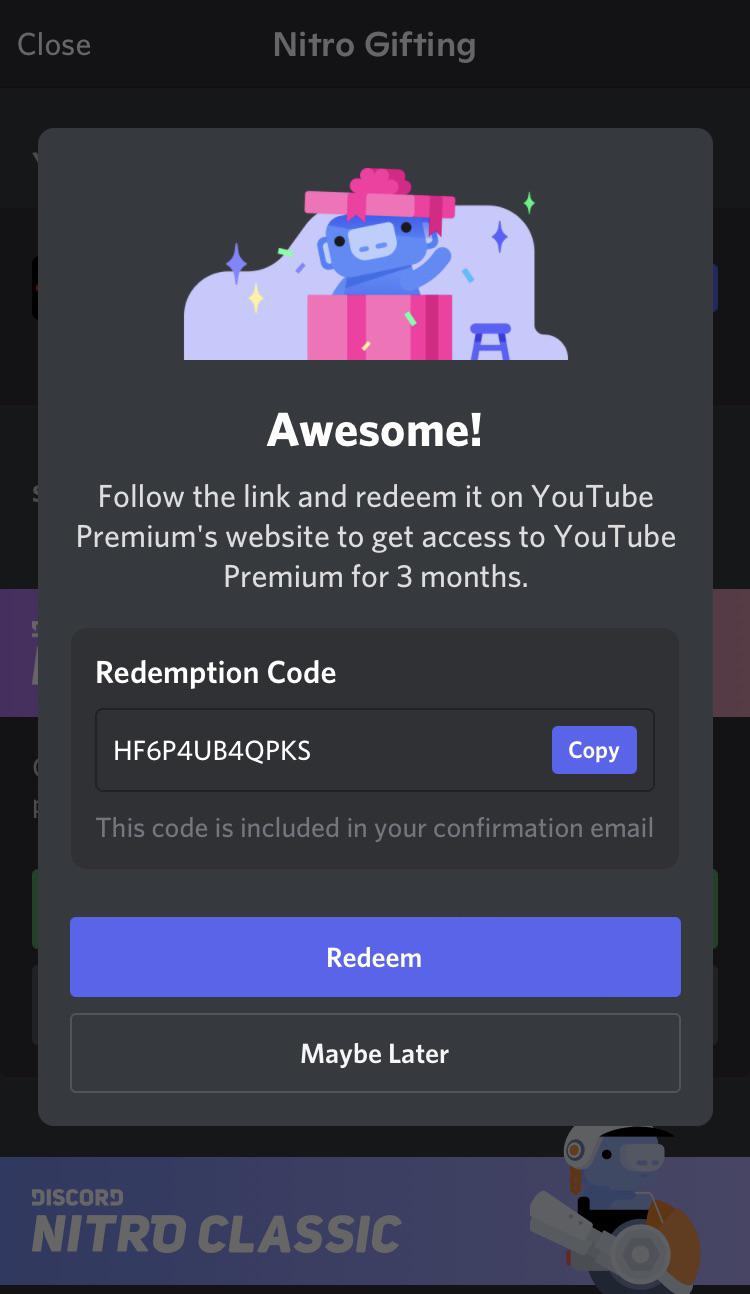 Free YouTube Premium code  rdiscordapp