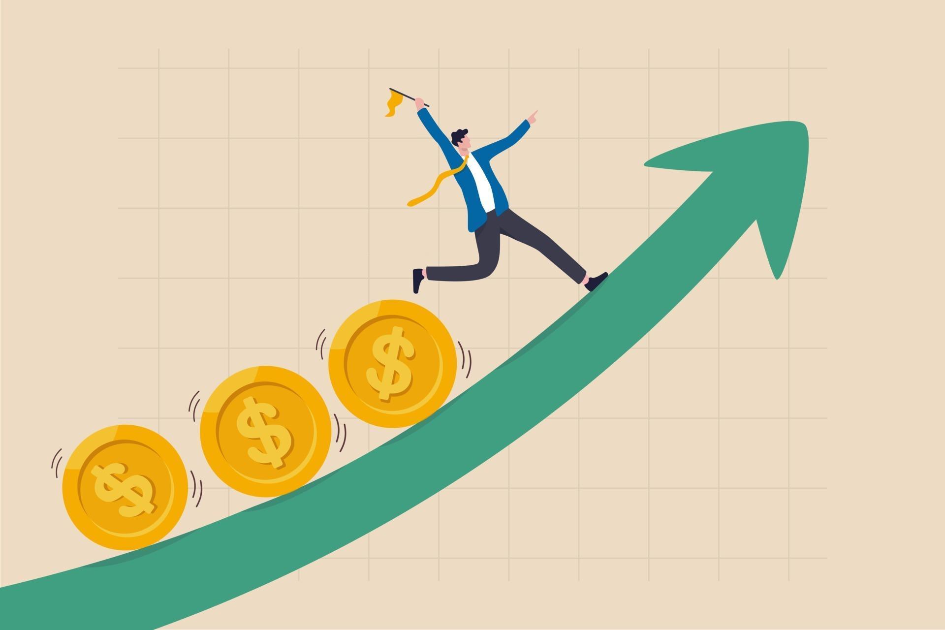 Investment profit and earning stock market growth or fund flow depend 