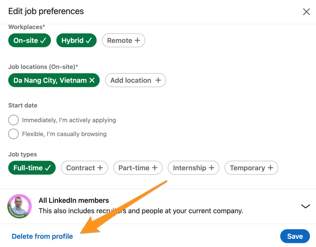 How to remove open to work on LinkedIn