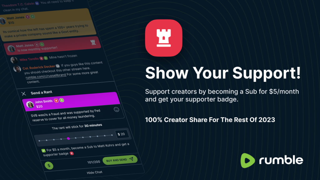 Rumble Will Provide a 100 Creator Revenue Share for Subscription 