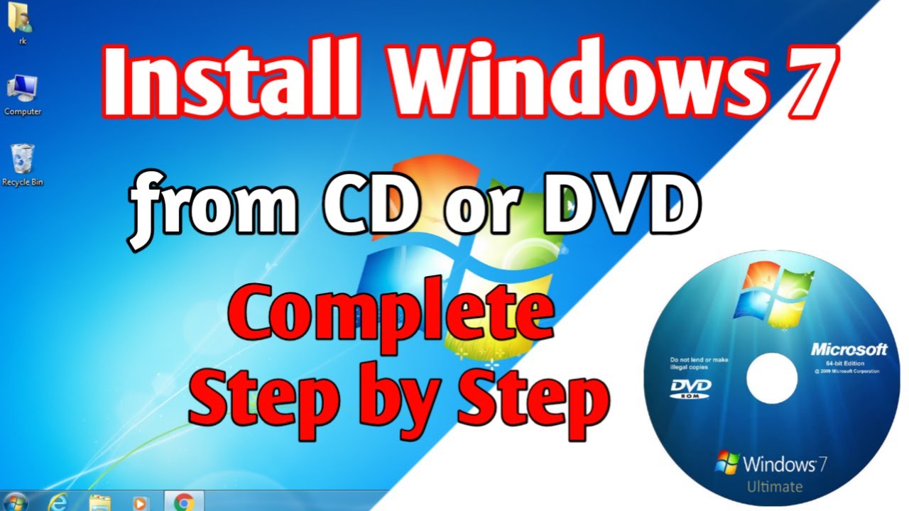 How to Install Windows 7 From CD or DVD  Step by Step  Simple Easy 