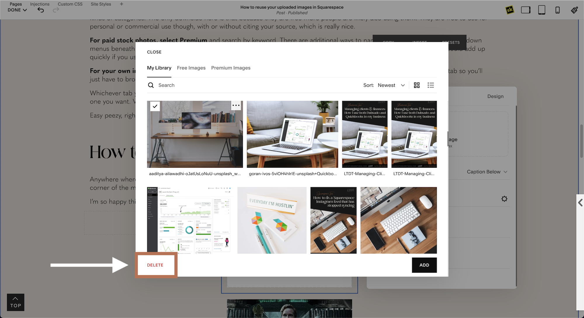 Reusing  deleting your images in Squarespace