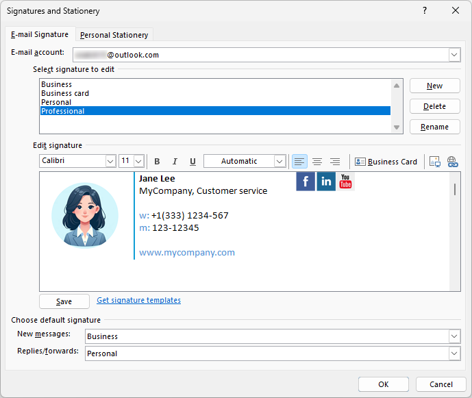 Outlook signature how to make add and change