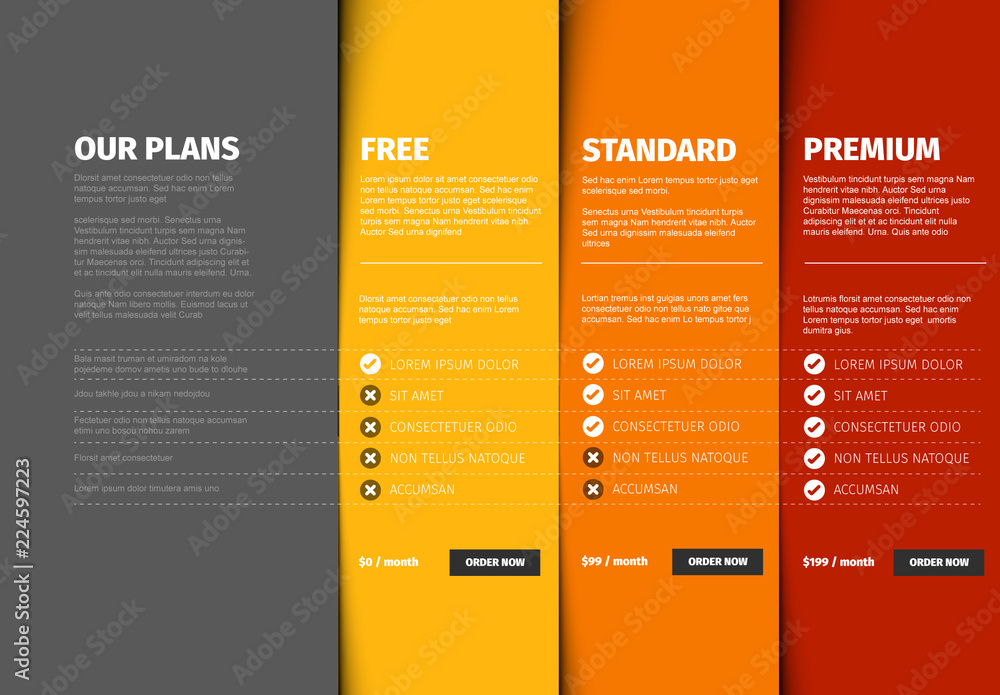 ProductService Plan Price Comparison Layout Stock Template Adobe Stock