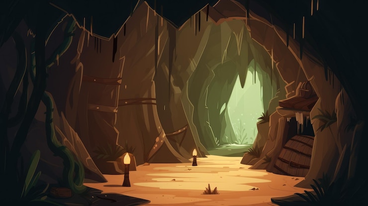 Premium Photo 2D abstract adventurous cave with a hidden treasure