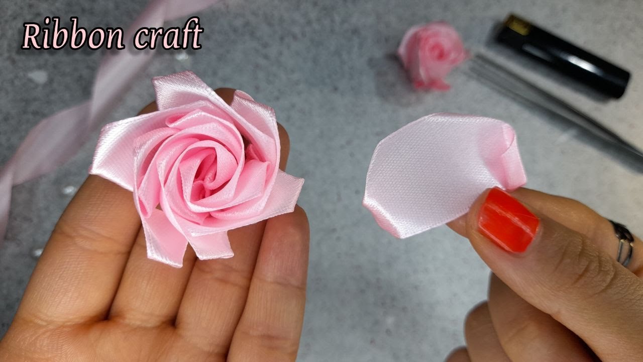 DIY How to make ribbon roses ribbon craft Making a ribbon rose