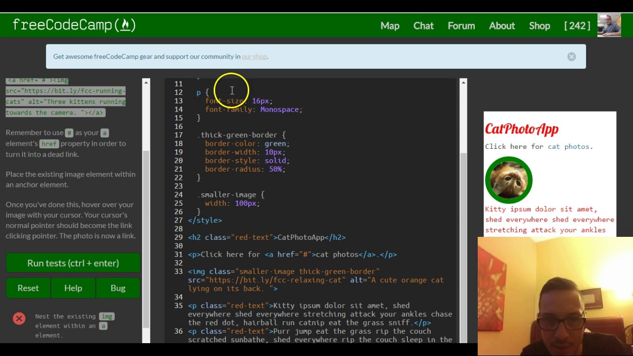 Turn an image into a Link freeCodeCamp review html css lesson 24