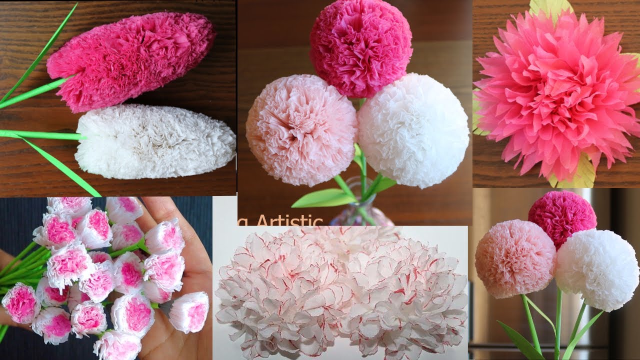 5 Beautiful Tissue Paper Flowers Paper Craft Paper Flower YouTube
