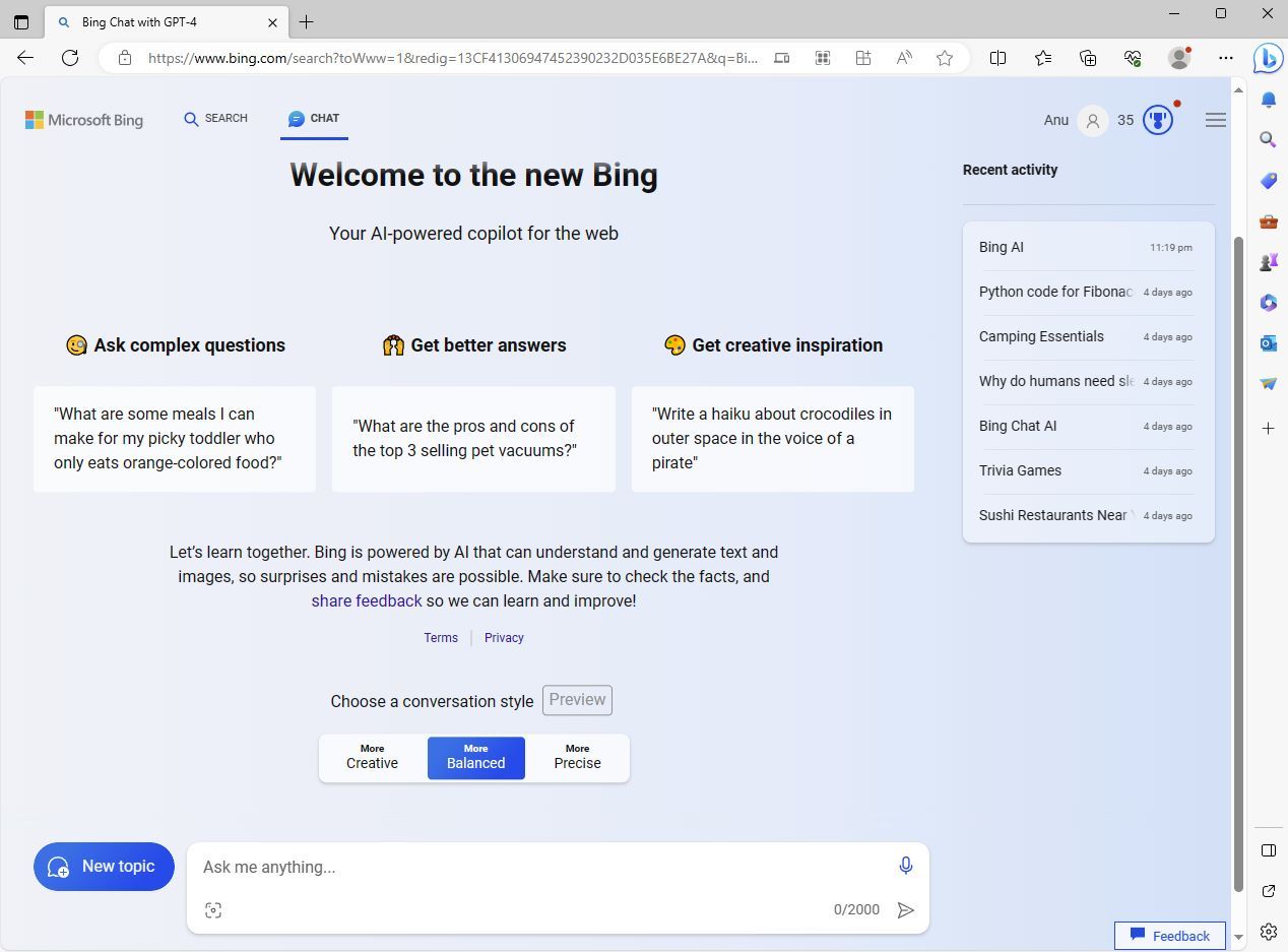 How to delete Bing AI chat history