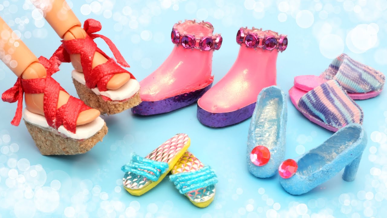 5 DIY Miniature Barbie Shoes How to Make Doll Miniatures Tutorial