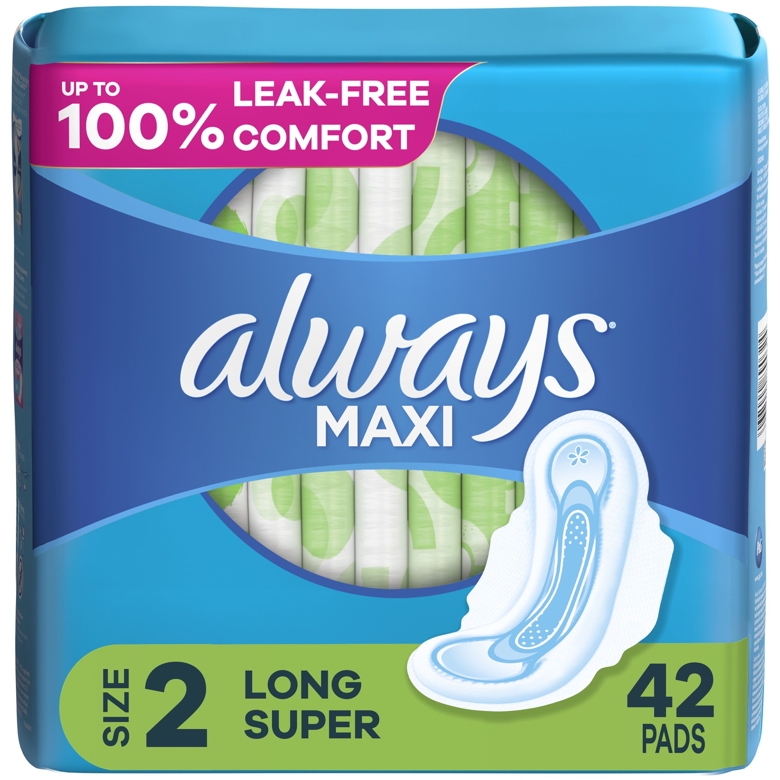Always Maxi Pads with Wings Size 2 Long Super Absorbency 42 CT