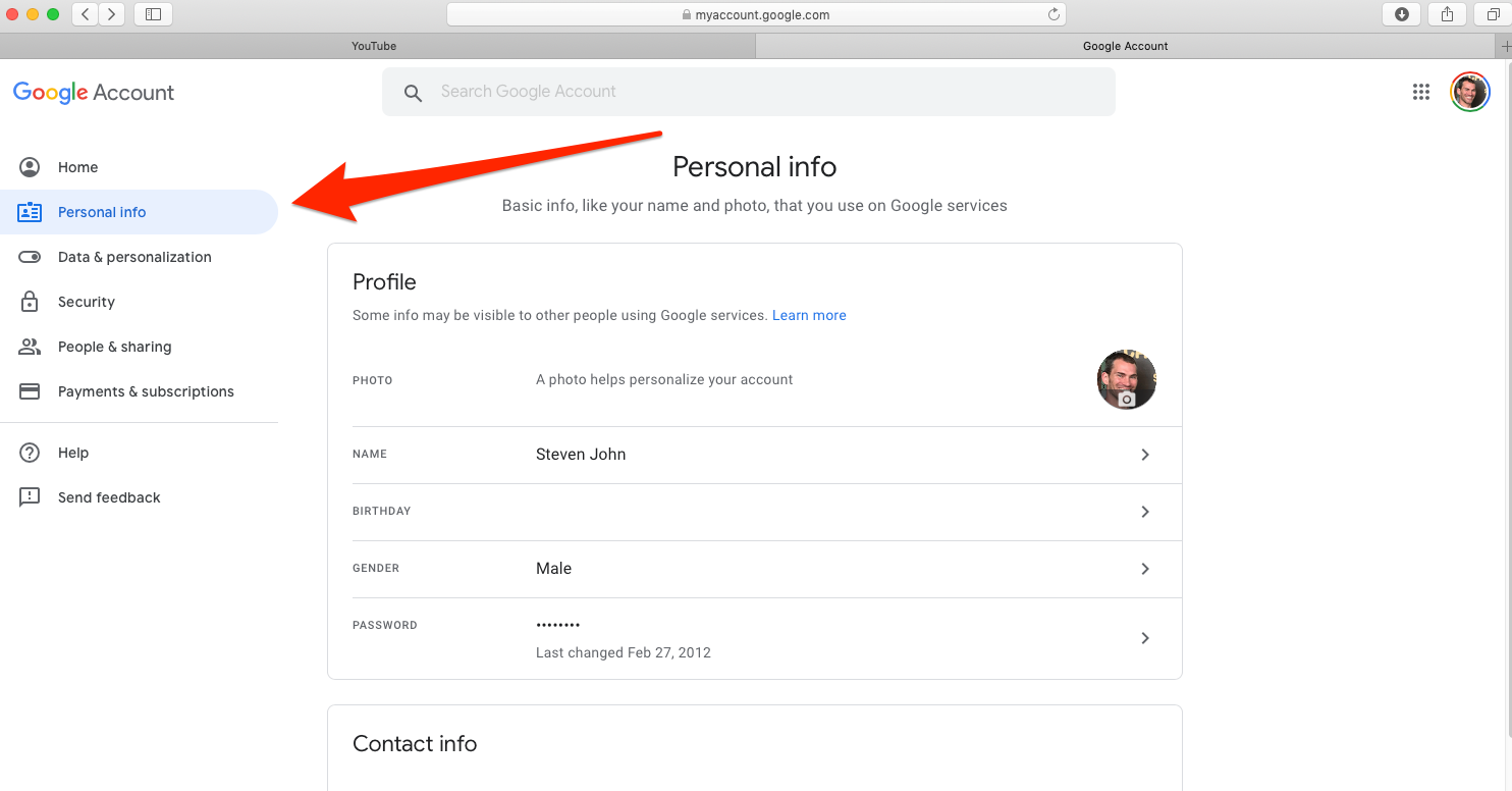 How to change your age on YouTube through your Google account settings