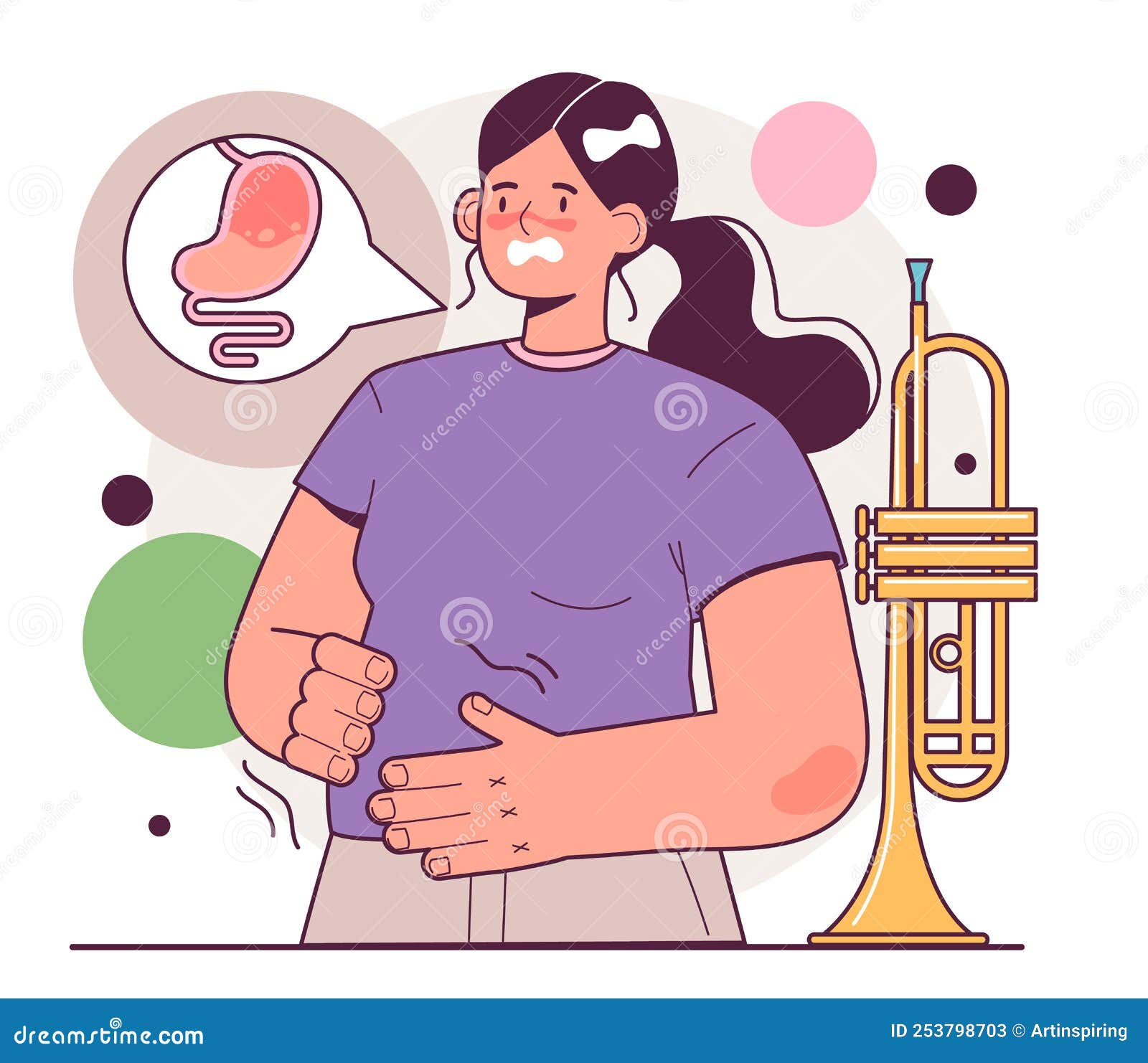 Stomach Rumbles Character with Growling Abdomen Stock Vector