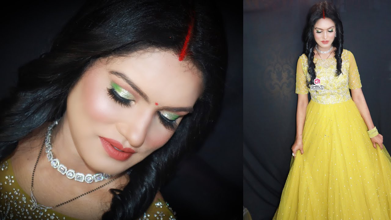 Beautiful glossy party makeup tutorial on gown easy and quick party