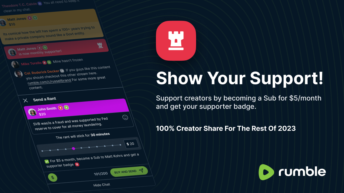 Rumble Will Provide a 100 Creator Revenue Share for Subscription