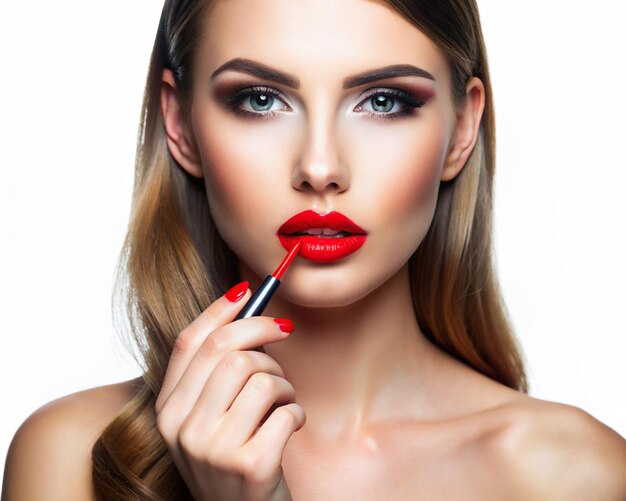 Premium Photo A young beautiful lady doing makeup with a liquid