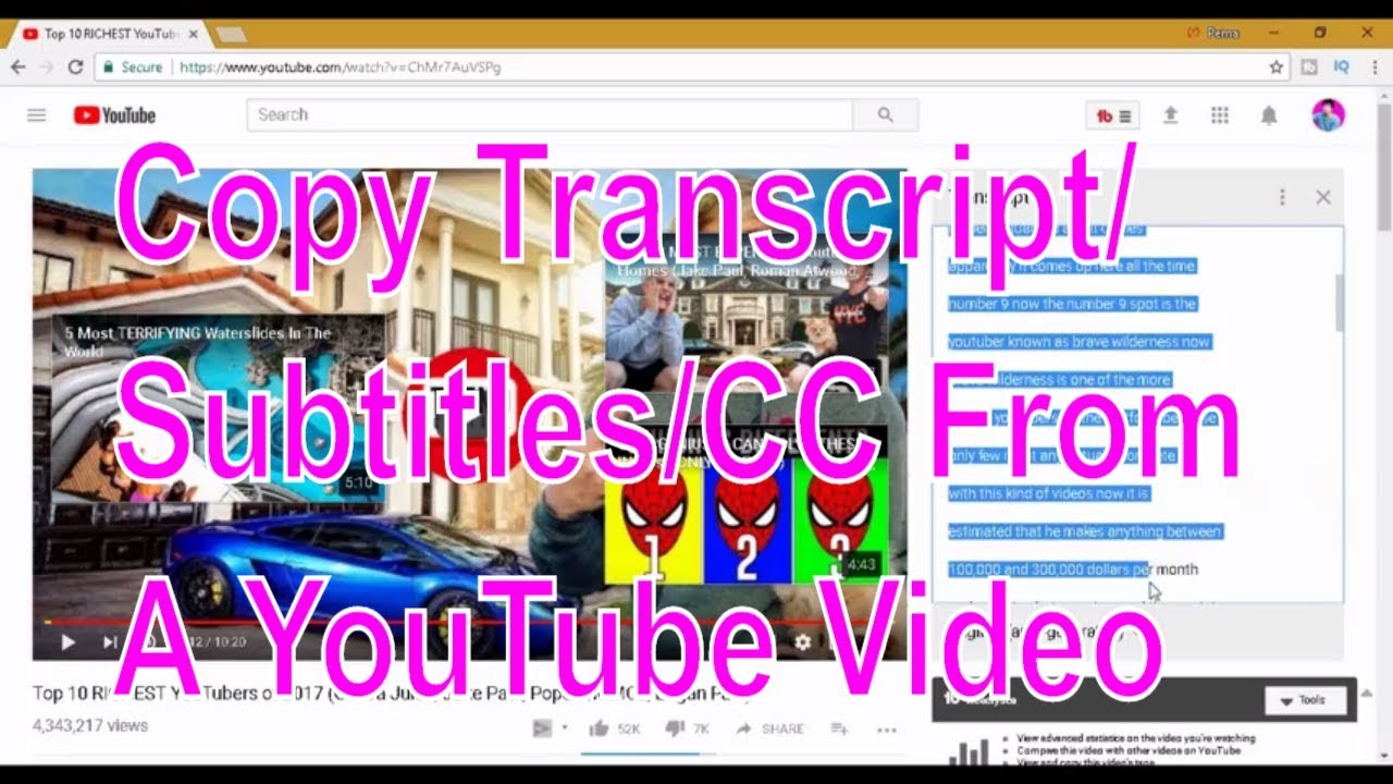 How To Copy TranscriptSubtitlesCC From A YouTube Video YouTube