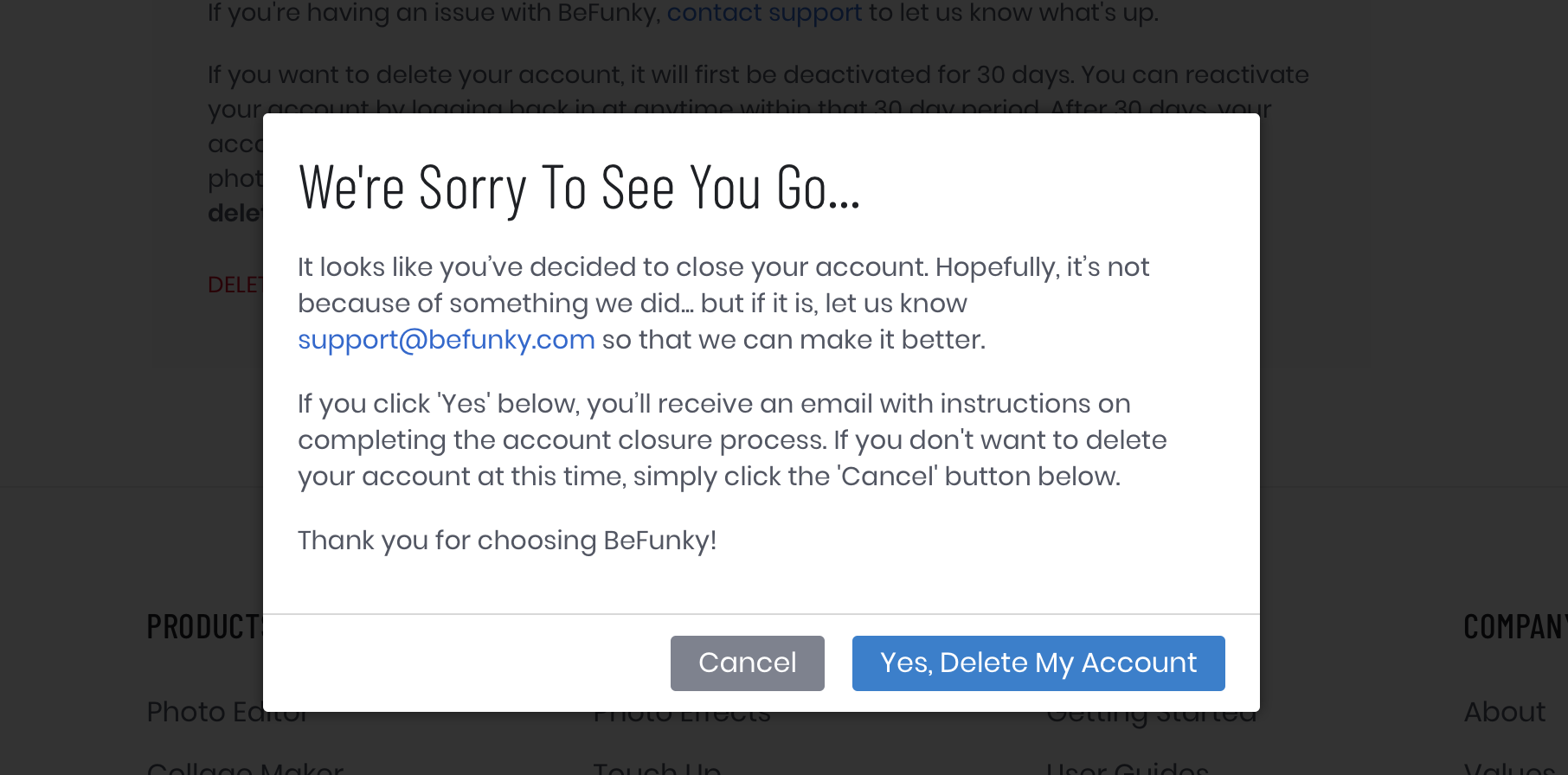 Deleting your Account BeFunky Help Center