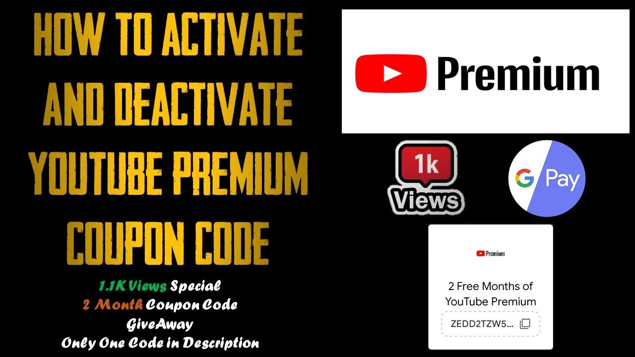 How to activate YouTube premium coupon code Gpay Go India YouTube