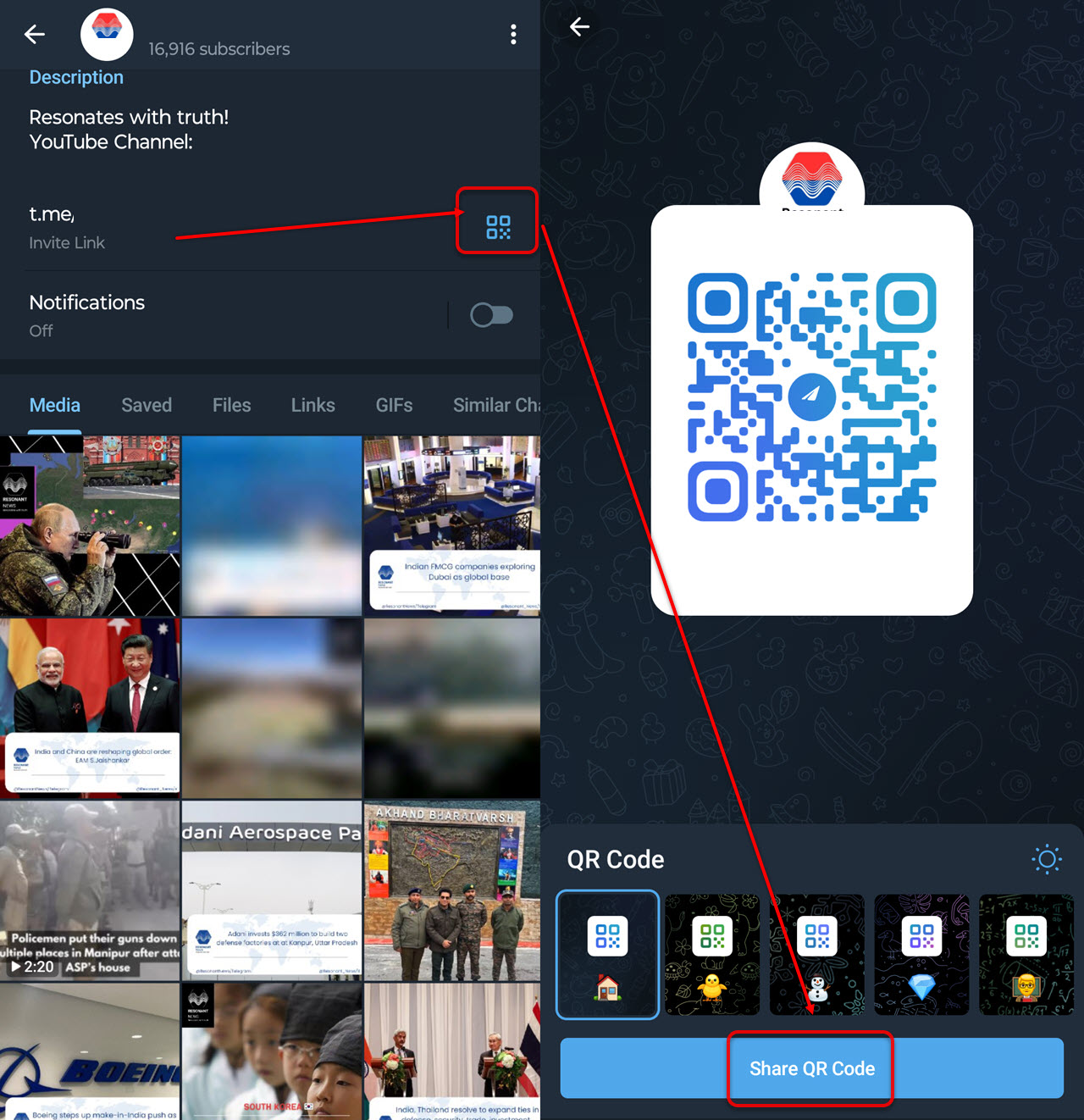 How to scan QR code in Telegram
