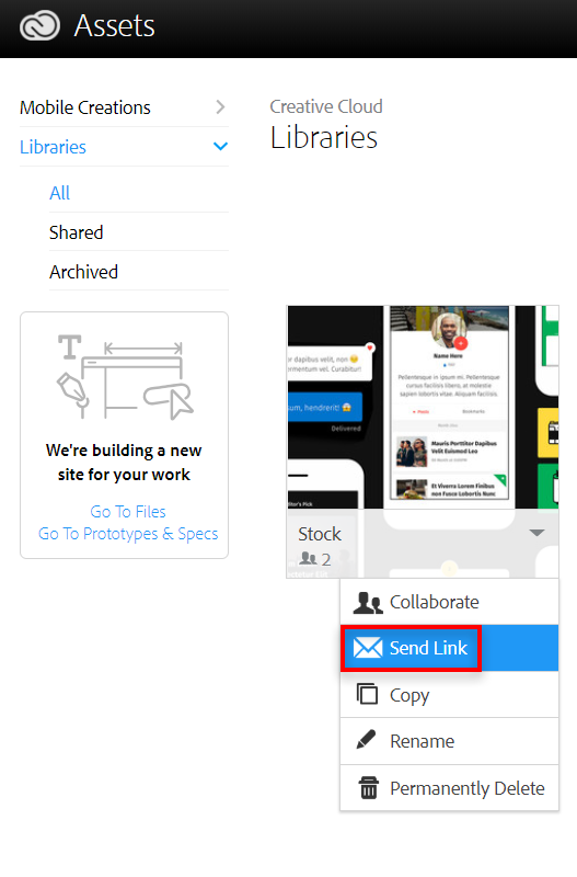 Share Adobe Creative Cloud files libraries prototypes and more