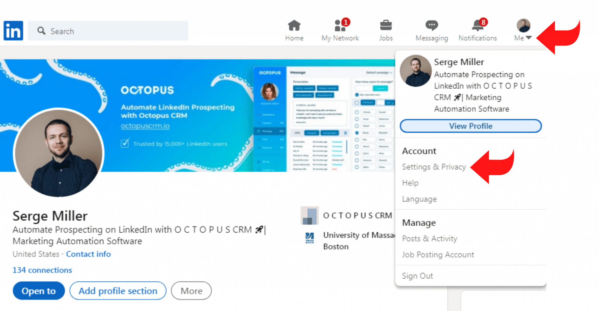 LinkedIn Message Read Receipts Typing Indicators Octopus CRM