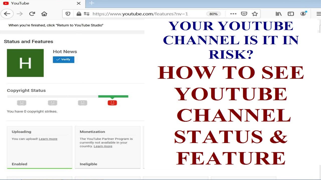 How to see YOUTUBE Channel Status Features latest tutorial YouTube