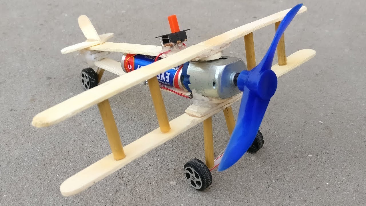 How to make Aeroplane with DC motor wooden plane YouTube