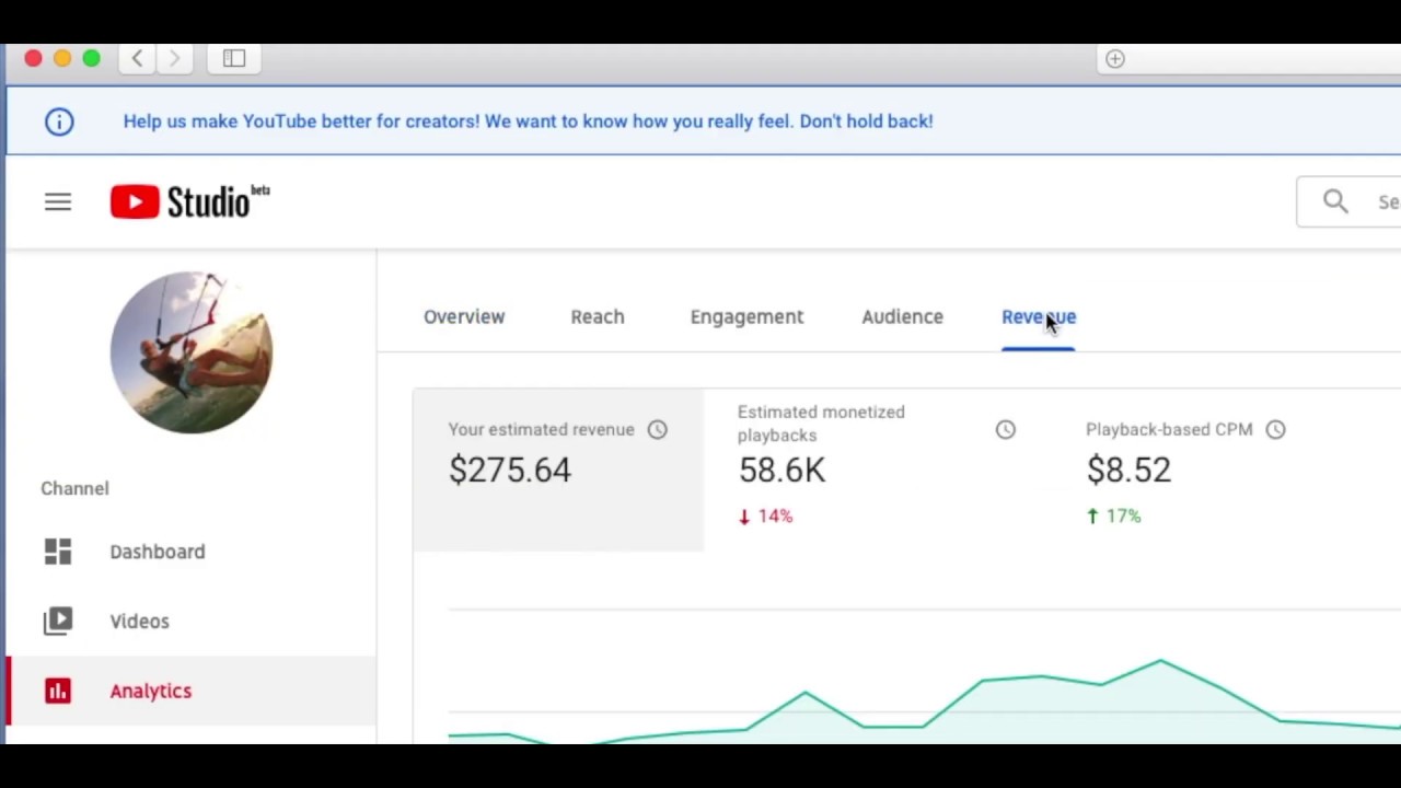 How to use youtube Studio Beta Analytics Revenue Page YouTube