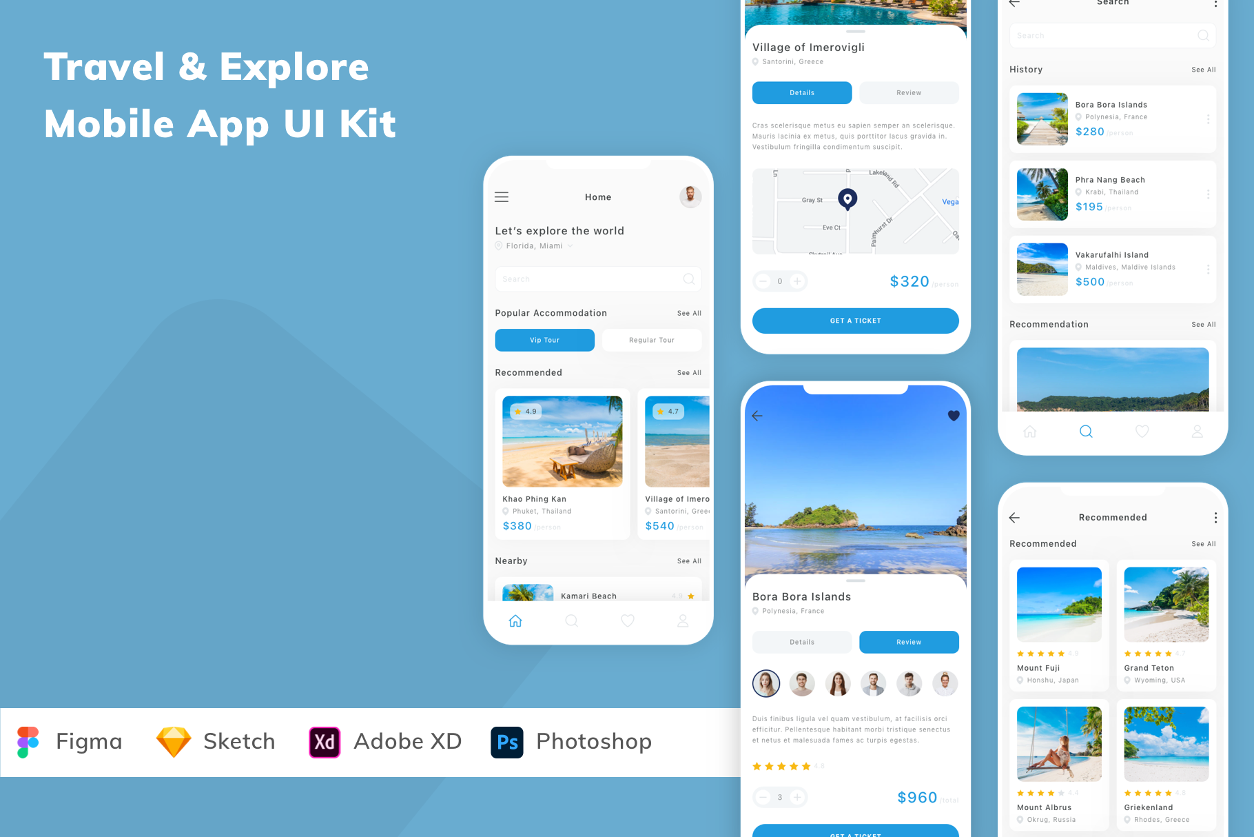 Travel Explore Mobile App UI Kit Photoshop Templates Creative Market