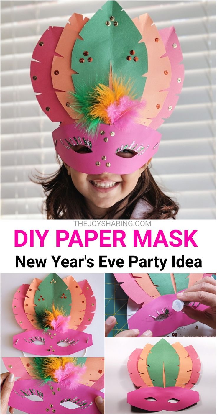 a collage of photos showing how to make a paper mask for new years eve