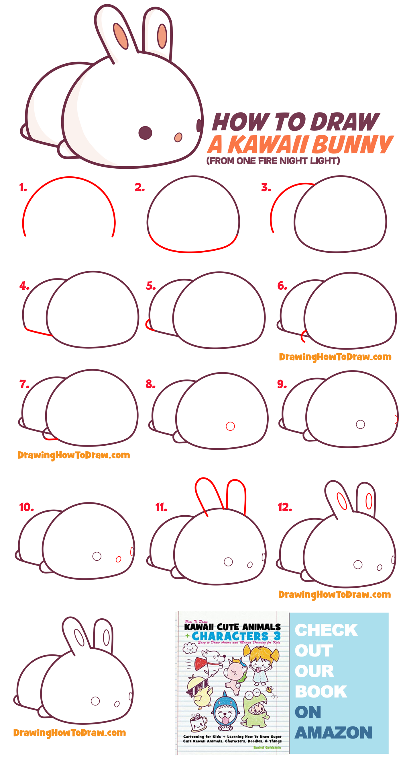 How to Draw a Cute Bunny Rabbit Laying Down Kawaii Chibi Style Easy