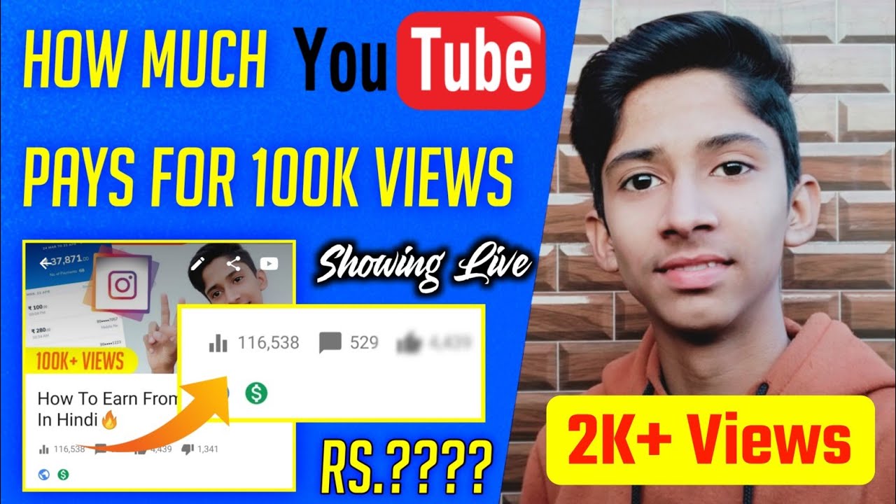How much money Youtube pays for 100K Views In India Showing Live
