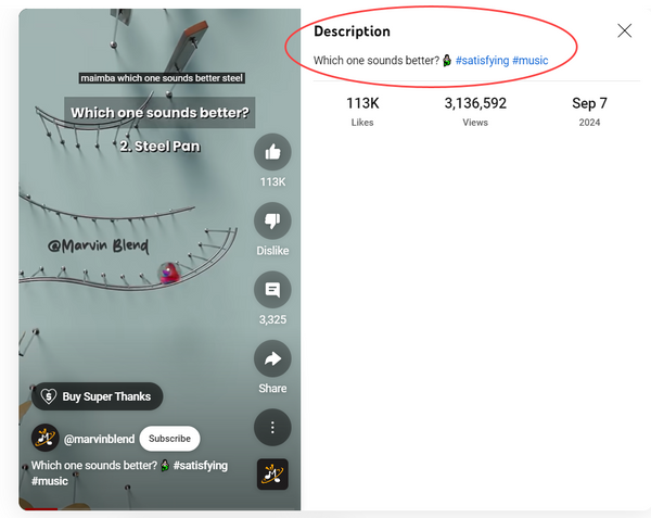 Where to put hashtags on YouTube Shorts