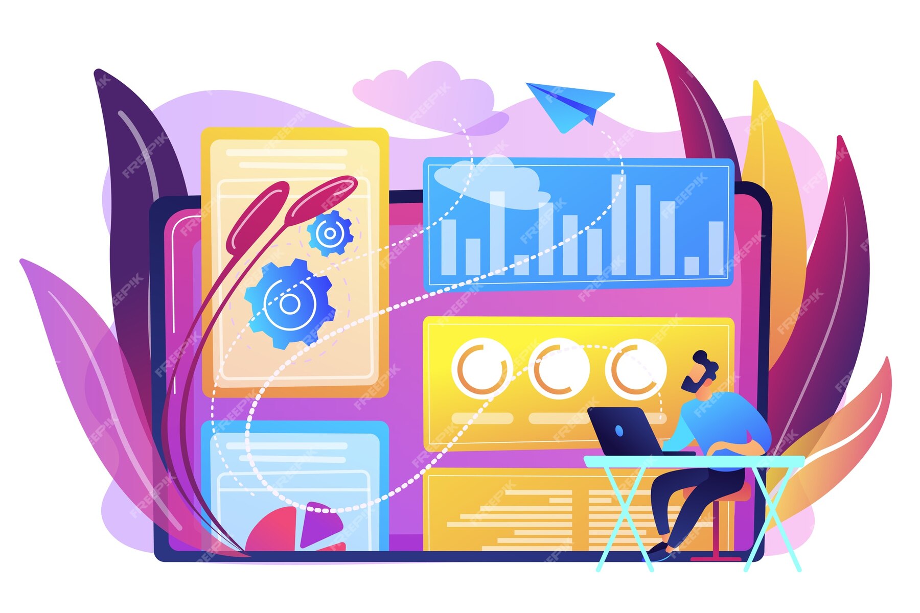 Free Vector Digital marketing strategist working with digital