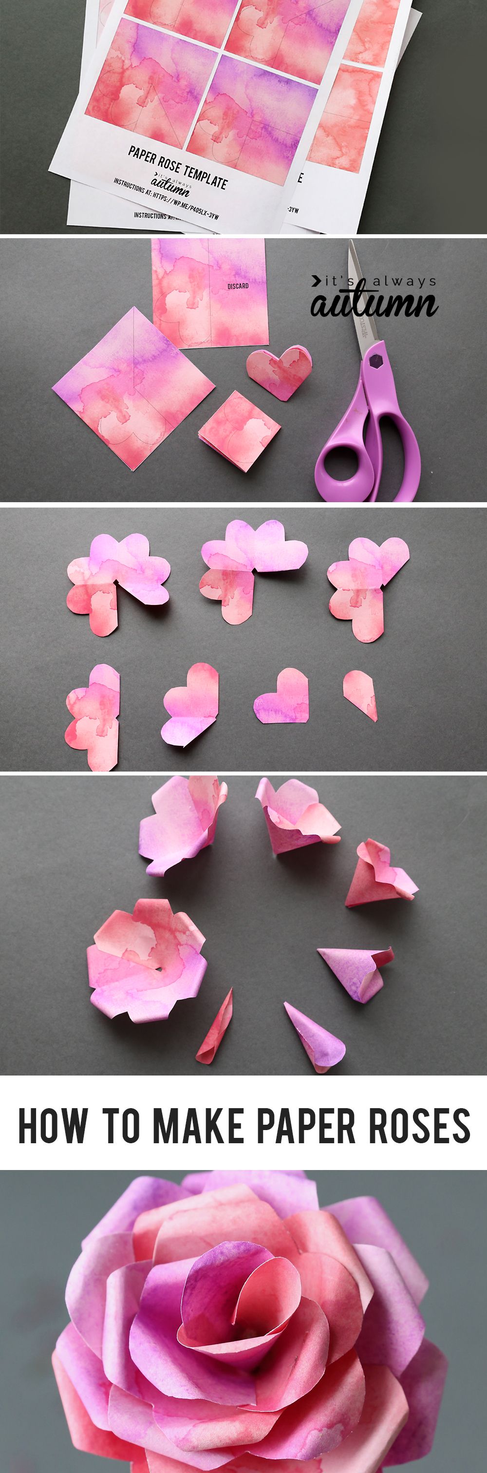Learn how to make paper roses with this beautiful paper rose template